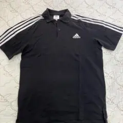 adidas ストライプポロシャツ M 黒