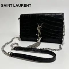 t65【極美品】サンローラン　ケイト　レザー　ブラックチェーンショルダーバッグ