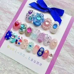現品のみ　ネイルチップ　フリーサイズ　カラフル　韓国　キラキラ 個性派　推し活