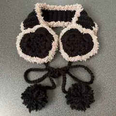 イヤーマフ　耳当て　ハート　黒×ベージュ