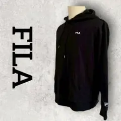 FILA メンズパーカー ロゴ入りスウェット フード付きパーカー (L)ブラックのサムネイル