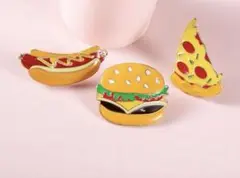 ハンバーガー&ピザ&ホットドッグデザインエナメルピンバッジ3点セット