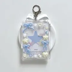 レジン トレカキーホルダー ケース デコ 韓国 y2k リボン 青 黄色