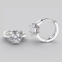 ワンポイント　ジルコニア　フープピアス　シルバー　S925刻印【両耳セット】