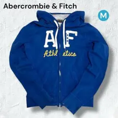アバクロ ジップパーカー ブルー M ロゴ アップリケ 刺繍 爽やか アメカジ