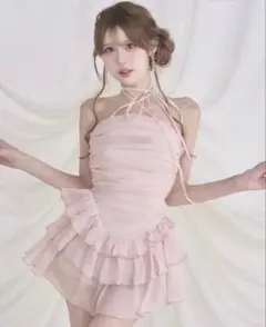 Darich グロッシーフリルホルターミニワンピース ピンク