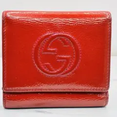 GUCCI エナメル 三つ折り財布 レッド GGロゴ　外装美品のサムネイル