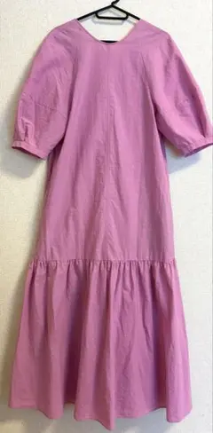 ピンク 半袖 ティアード ロングワンピース