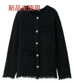 高見え ノーカラージャケット ツイード見えニットジャケットのサムネイル
