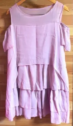 ワンピース オフショルダー 肩出し くすみピンク XL