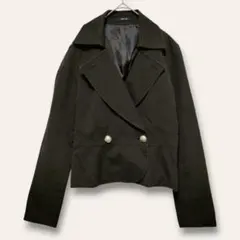 【コムサイズム】ブラックデニムジャケット　スプリングコート　シルバーボタン　M