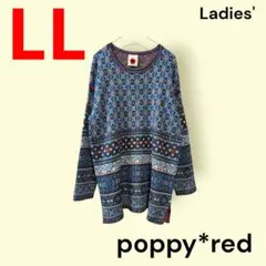 poppy red　チュニック丈ニット　幾何学模様　長袖　LL