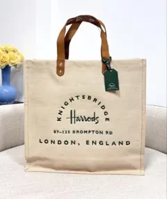 新品タグ付 Harrods ロンドン 最新トート レザー持ち手 ロゴ刺繍のサムネイル