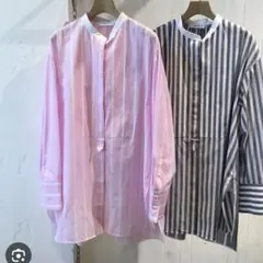 ebure マラケッシュストライプ クレリックバンドカラーシャツ　ピンク