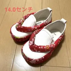 草履風スリッポン　七五三　赤色花柄