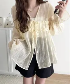 mily bilet シアーフリルカーディガン ブラウス 大きいサイズのサムネイル