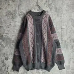 【ヴィンテージ】古着 ニットセーター アーガイル アースカラー ダーク系 レトロ
