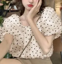 グレイル　ドット柄シアーバルーンスリーブブラウス［ac2247］