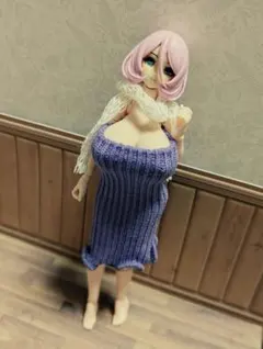 新作　大胸用　マフラー付タイトワンピ　パープル