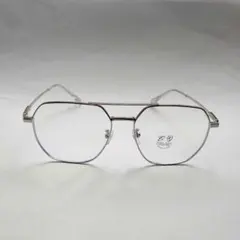 【新品未使用】ツーブリッジ　ダブルブリッジ　多角形メガネ　メタル　シルバー