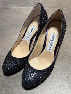 美品】Jimmy Choo グリッターハイヒール パンプス ラメ ブラック