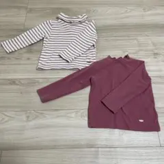 プティマイン トップス 2点セット 90 ハイネック 無地 ボーダー