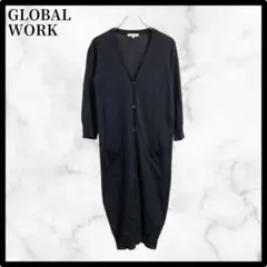 グローバルワーク ブラック ロングカーディガン 薄手 シンプル カジュアル L