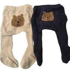 2点　クマ刺繍リブ編みタイツ グレー　ネイビー　Baby GAP　0〜12M
