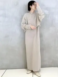 アパートバイ　シャギー2Pニットワンピース ベージュ ニット ロングワンピース