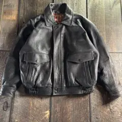 古着　本革　A2フライトジャケット　ボンバージャケット　ブラックM 派手裏地.