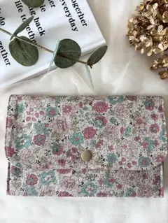 マルチポーチ　花柄　ピンク　母子手帳ケース　病院セット　アンティークフラワー