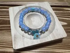 ハンドメイド ガラス石 フラワーモチーフ 青色 ブレスレット パワーアップ