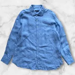 ロロピアーナ Loro Piana リネンシャツ 麻100% ロゴボタン ブルー