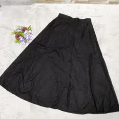 UNFILO オンワード樫山 リネン混 ロングスカート XL 黒 ウエストゴムのサムネイル