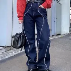 W.W.G SILVER JAM リメイク風　ワイドデニム　　パル　F 濃青