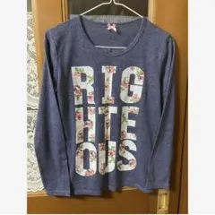 【300円～】レディース 長袖Tシャツ 花柄 ブルー系 ラインストーン