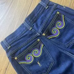 【美品】YSL イヴサンローラン 90s ロゴ刺繍 デニムパンツ ジーパンのサムネイル