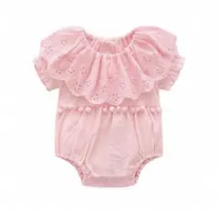 【ベビー服】コットン100%、ボディスーツ、ピンク、半袖、今季、生後1〜3か月