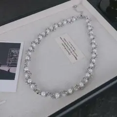 Y2K風◎サークル×パール チェーンネックレス 韓国風 個性派 シルバー 地雷系