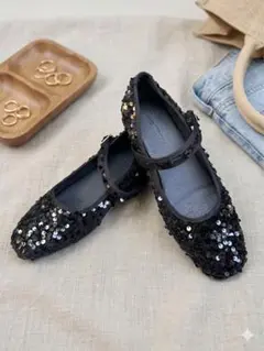 美品✳︎アズールバイマウジー✳︎黒 スパンコール バレエシューズ メリージェーン