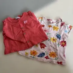 ミキハウス 花柄 Tシャツ　コットンカーディガン 80