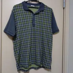 GU メンズ ポロシャツXLグレー チェック柄