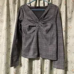 INGNI チェック柄 Vネック 長袖トップス