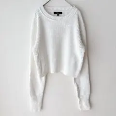 美品 ルルズ ニット 長袖 リブ編み クロップド丈 リブ S 白 アクリル
