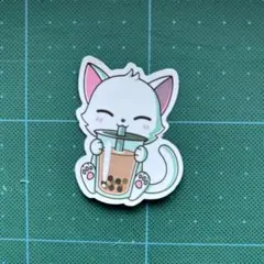 防水ステッカー　猫　ねこ　ネコ　かわいい　タピオカ
