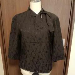 美品NUOVA STELLAブラック刺繍 フルジップ7分袖ブラウス♡サイズ40