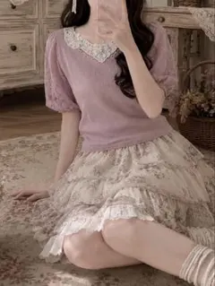 axes femme 森ガール フェアリーグランジ　ニットトップス　ピンク　姫系のサムネイル