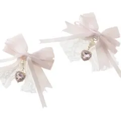 LIZ LISA　ハートビジュ2コセットクリップ　リボン　ピンク　ヘアピン