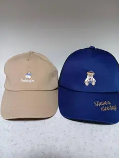 ベアキャップ帽２点セット①西松屋チェーンで購入のキャップ②パディントンキャップ帽