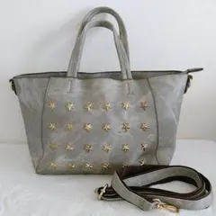 【美品】ジミーチュウ風　JimmyChoo グレー 星型スタッズ ハンドバッグ